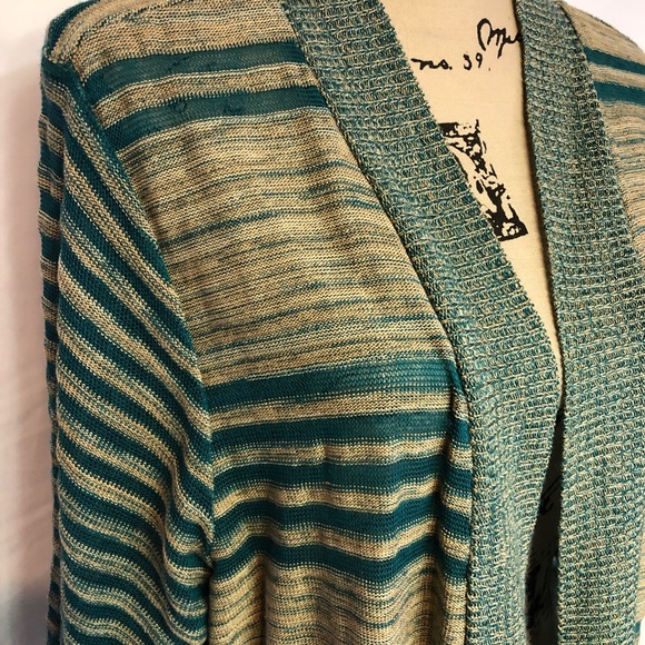 Cj Banks sz 2x striped open front sweater teal tan - Picture 2 of 6